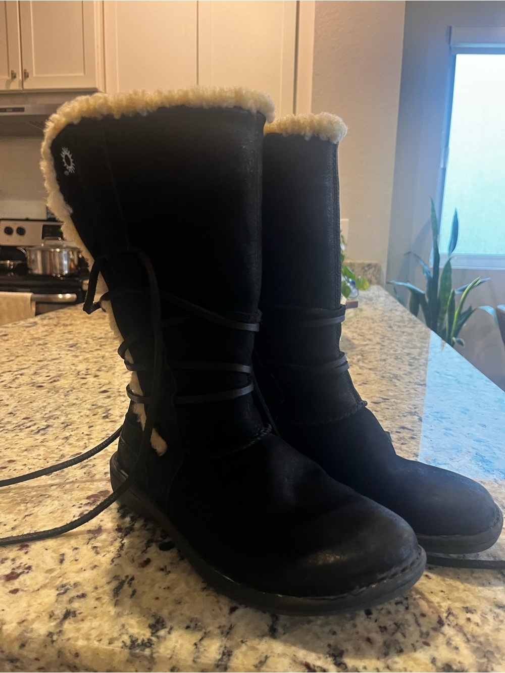 UGG Black Shearling-Lined Lace-Up Winter Boots